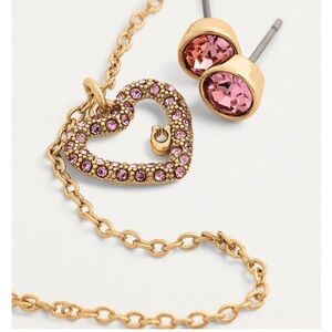 COACH NWT Pave Crystal Heart Necklace and Earrings Set